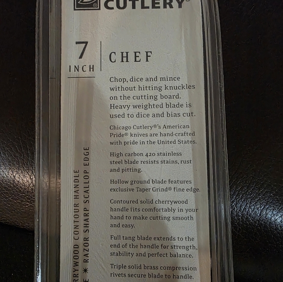 Chicago Cutlery 7" Chef's Knife Cherrywood Contour Handle NEW American Pride - Picture 9 of 11